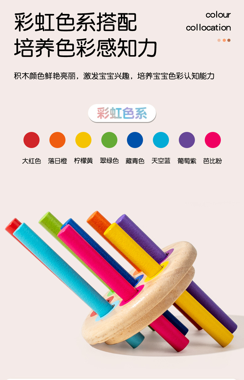 宝宝0-3岁蒙氏木质早教玩具彩虹颜色分类积木形状配对益智玩具详情33