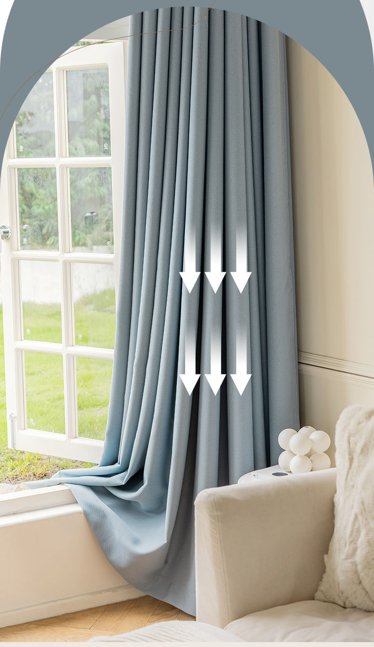 Double-sided rice-grain cotton matcha green cotton linen curtains, fully light-blocking modern light-blocking curtain fabric for bedrooms, balconies and living rooms pic 8