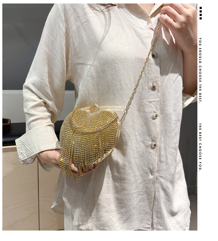 跨境镶钻晚宴包心形流苏女士手提包宴会聚会手拿包百搭礼服晚装包详情1