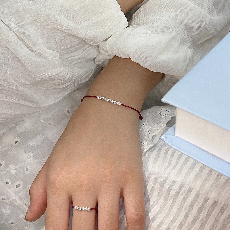 红绳套装s925纯银手工编织碎银子红绳手链女抽拉式可调节手串详情2