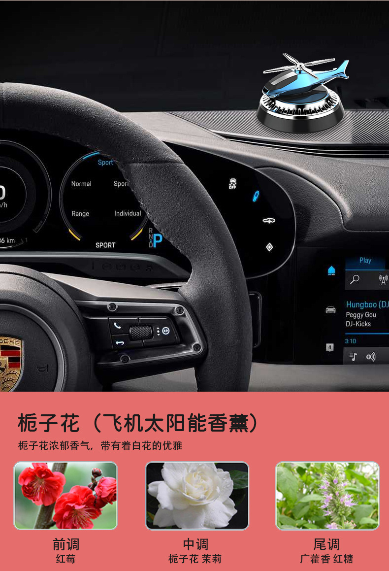 Solar-powered rotating car helicopter aromatherapy creative car perfume, car fragrance aircraft perfume stand decoration pic 12