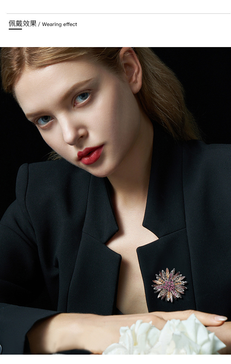 欧美精致重工太阳花胸针镶钻超闪锆石复古植物花卉胸花配饰详情12