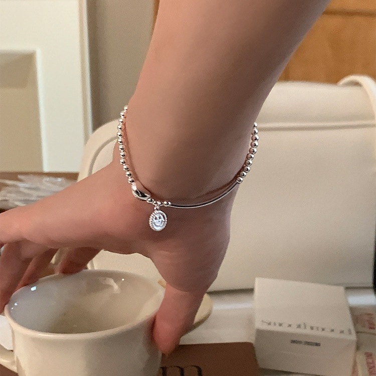 S925 sterling silver smiley face bean elastic beaded bracelet: simple and versatile, light luxury, ins niche jewelry with a sense of sophistication pic 8