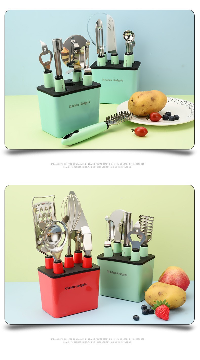 Stainless steel kitchen small tool set with storage seat, peeler, fruit knife, egg beater, baking complementary food tool combination pic 20