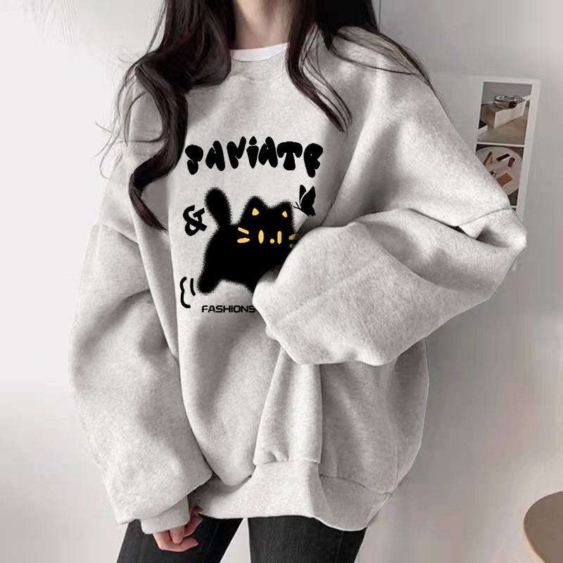 The white and gray round-neck hoodie for women in 2025 is a new bestseller in autumn. It is a casual, versatile, fashionable and stylish top with added fleece and thickening pic 15