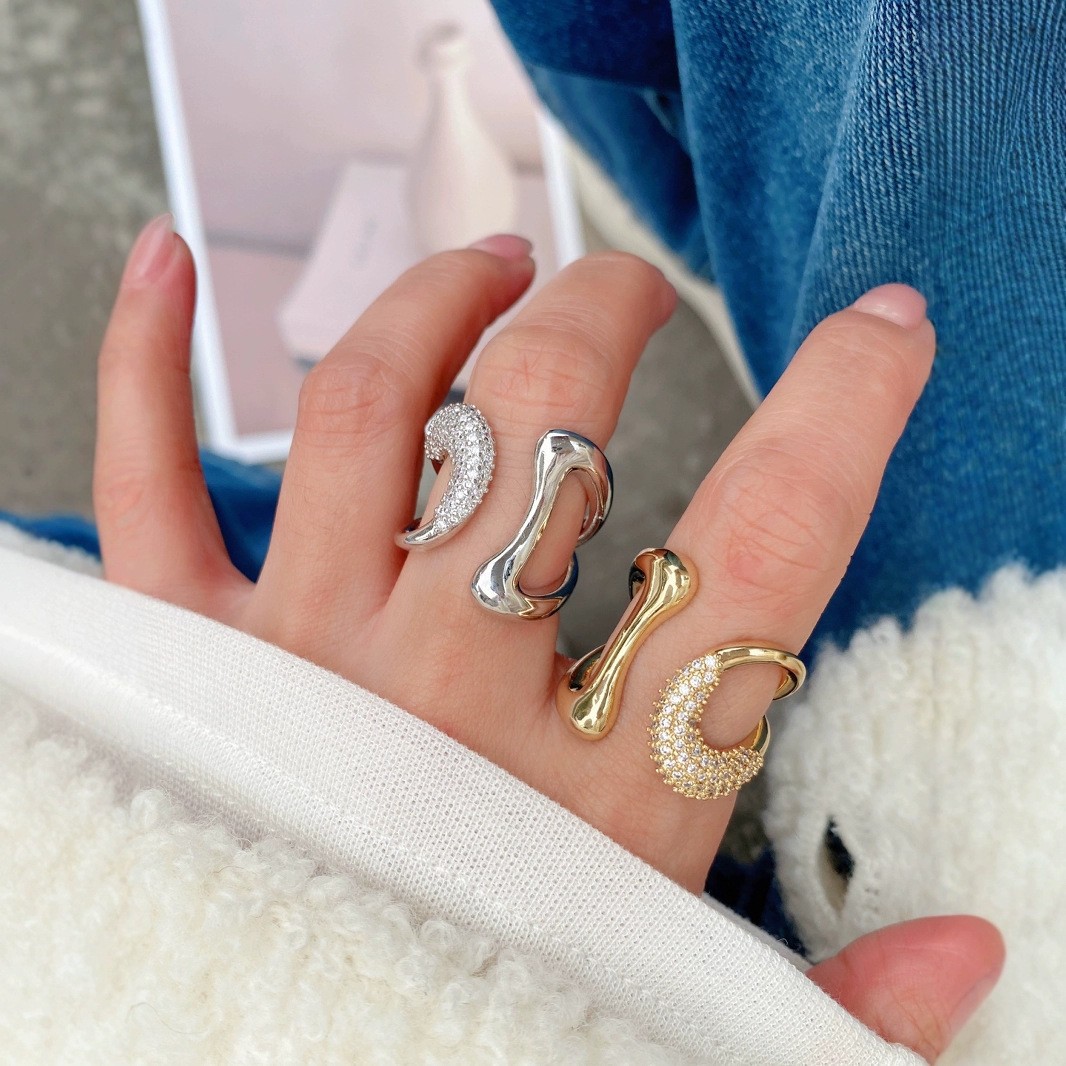 A new cross-border product featuring a high-end European and American style, a variety of copper-plated 18K gold and diamond-encrued zircon irregular-shaped adjustable ring pic 1