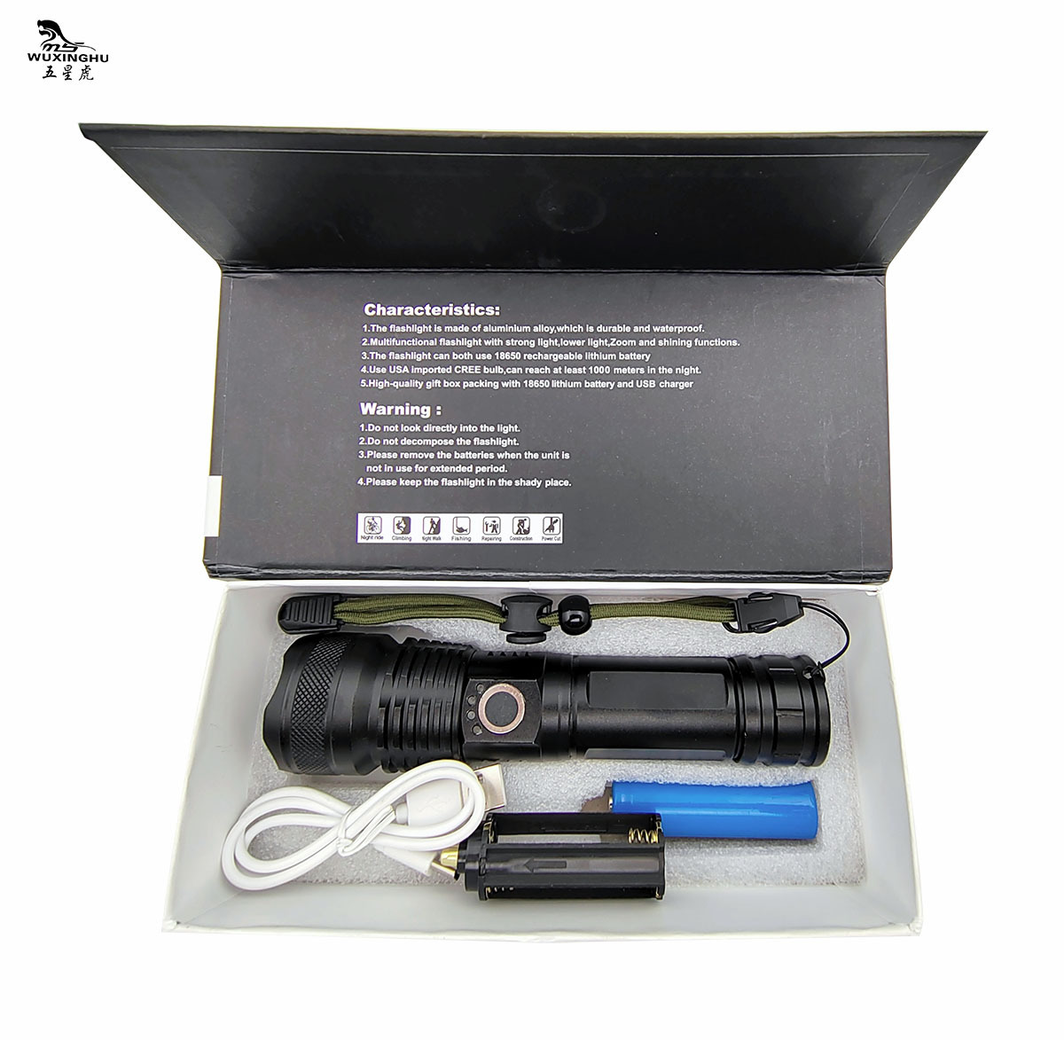 新款X71P50铝合金强光手电筒TYPE-C充电伸缩调焦电量显示手电筒详情8
