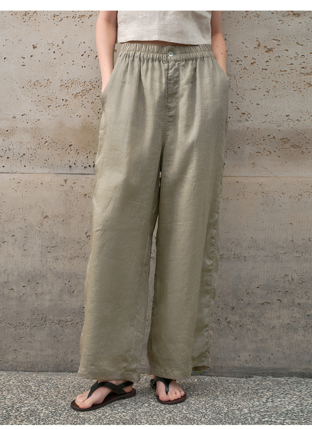 Pure ramie straight-leg pants for women, loose and slimming casual pants, loose spring and summer stretched-waist long pants pic 26