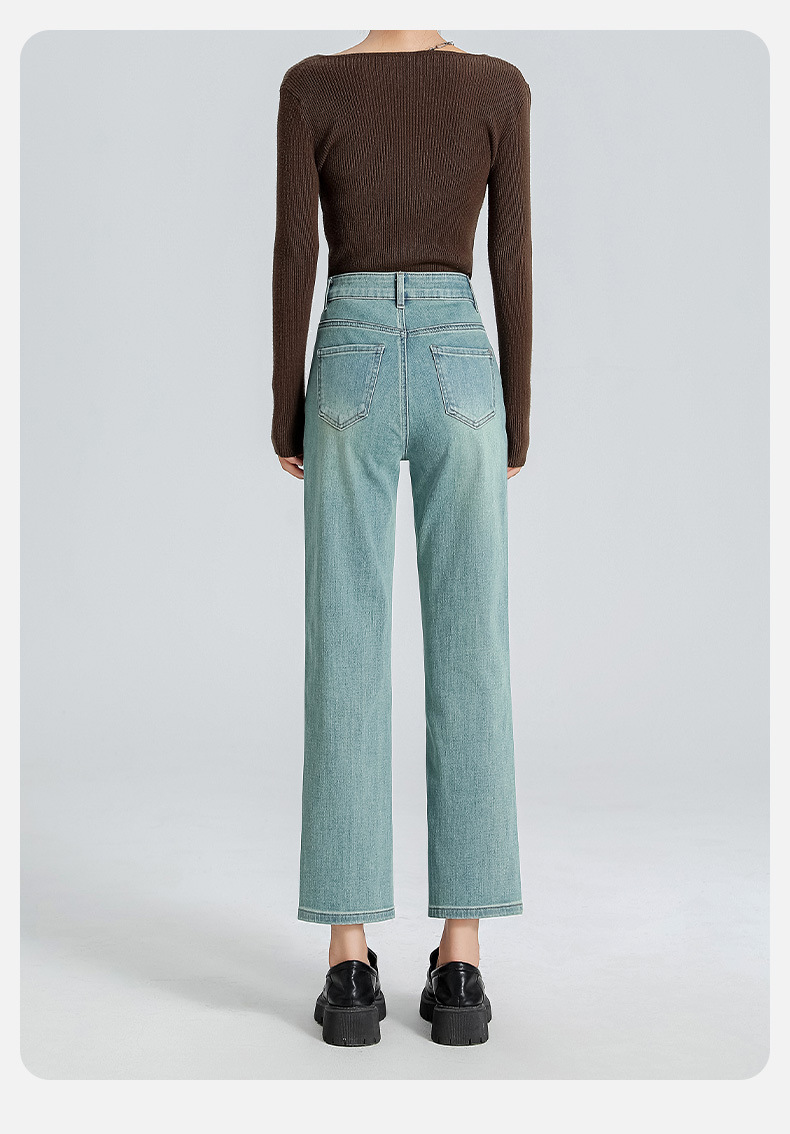 Leica four-sided blue Spring/Summer 2025 new straight-leg pants, Lyocell nine-inch original color high-waited cigarette tube pants for women pic 13