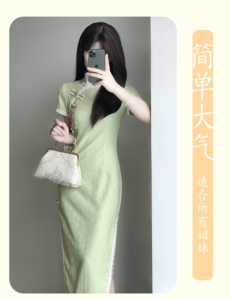 Tingyueling Cheongsam 2024 New Improved Version Spring/Summer Youthful Green dress with Chinese style New Chinese style pic 9