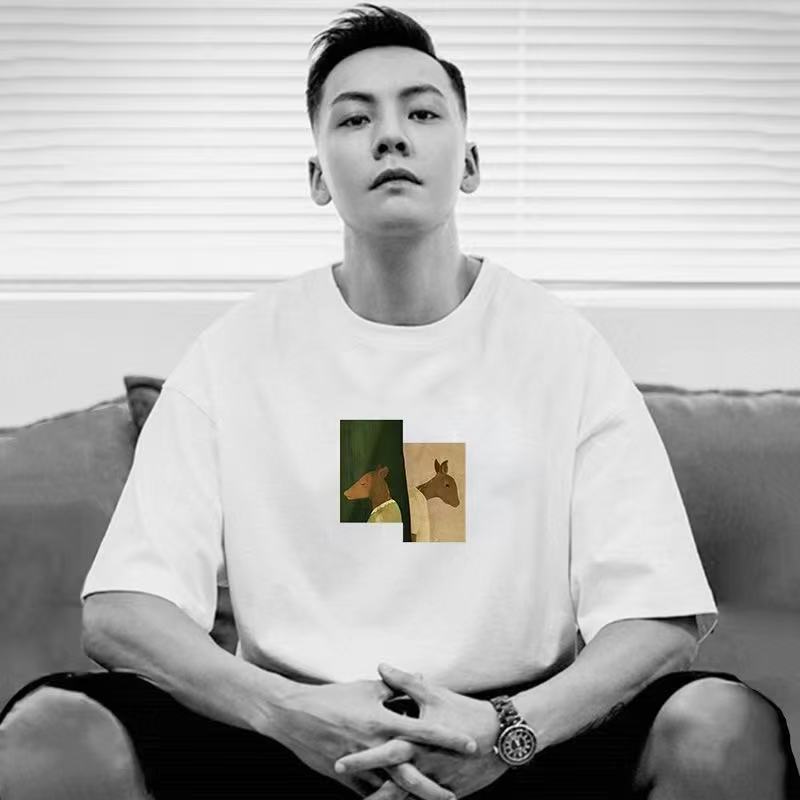 Wholesale of 2025 new summer pure cotton round-neck half-sleeved T-shirts for both men and women, loose short sleeves pic 8