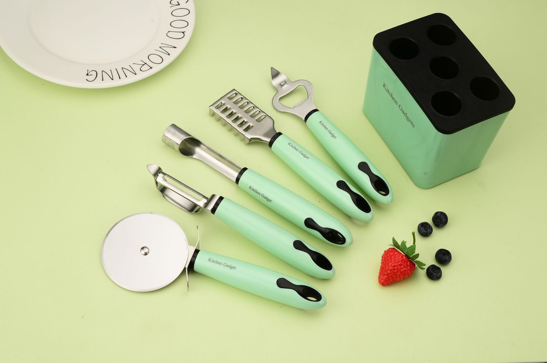 Stainless steel kitchen small tool set with storage seat, peeler, fruit knife, egg beater, baking complementary food tool combination pic 14
