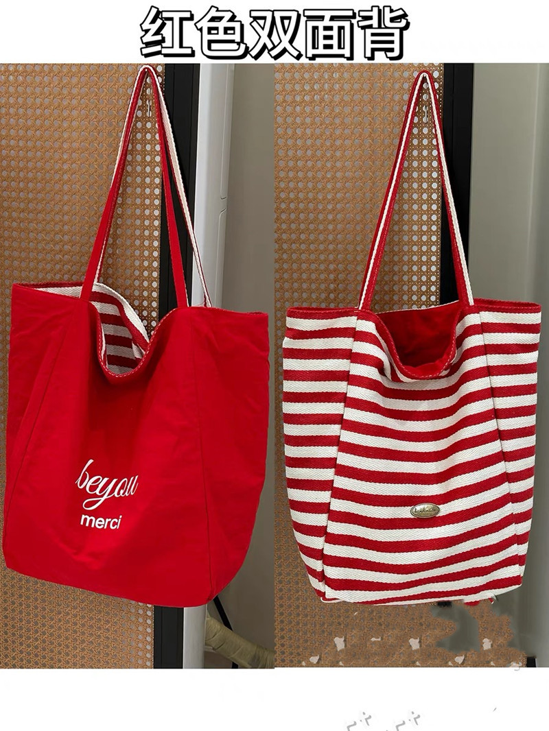 Striped canvas bag, 2024 new Korean style ins tote casual bag, single-shoulder large-capacity tote bag, shopping bag pic 4