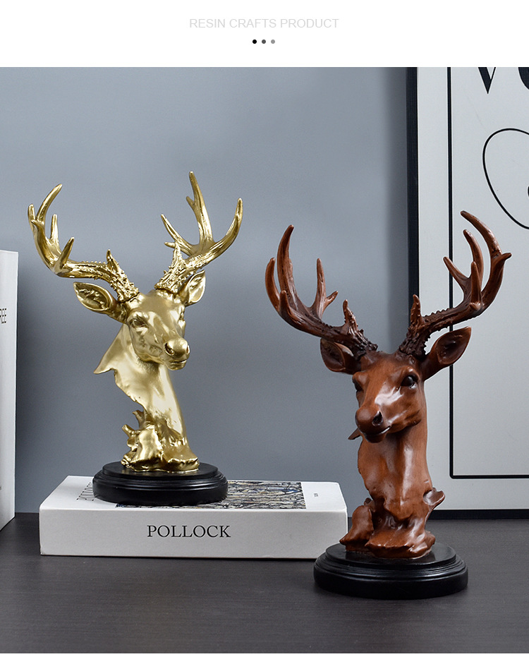 跨境创意轻奢招财鹿摆件办公室桌面树脂工艺品客厅玄关电视柜装饰详情5