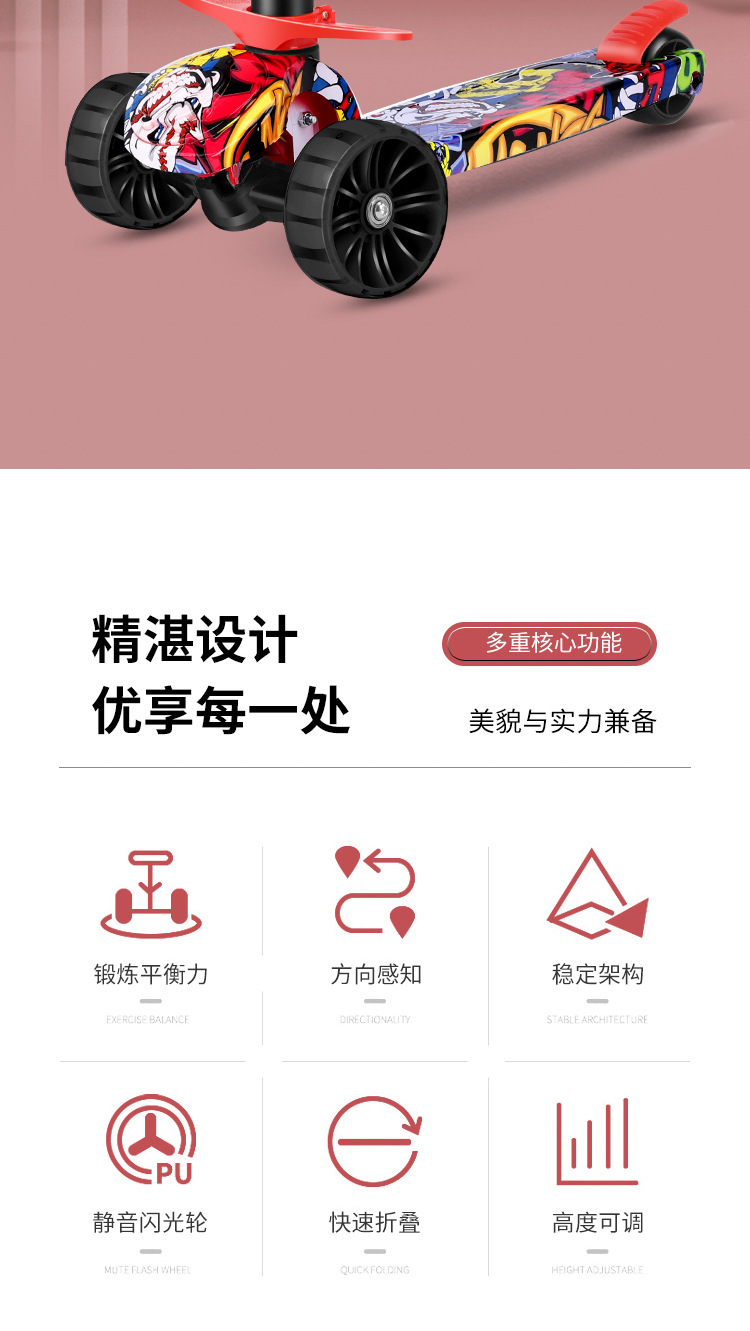 2024热销款滑板车带音乐五合一滑板车1-6岁可骑可坐全包围式滑板详情2