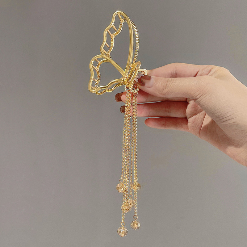 水晶流苏抓夹后脑勺盘发夹子简约头饰气质高级感金属鲨鱼夹发卡详情5