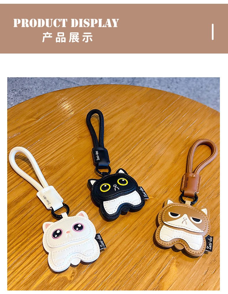 创意PU皮革猫咪钥匙扣挂件可爱情侣汽车钥匙链书包玩偶小挂饰批发详情6