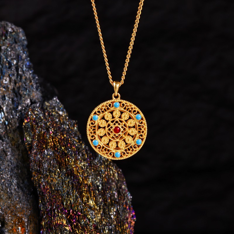 s925 Pure silver Eight-treasure Compass necklace, ancient collarbone chain, New Chinese style auspicious Moissanite accessory pic 22