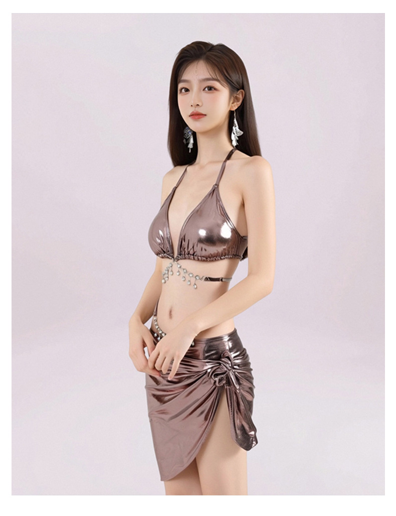 性感挂脖亮面比基尼女带链条分体泳衣套装度假海边游泳显瘦泳装125086详情9
