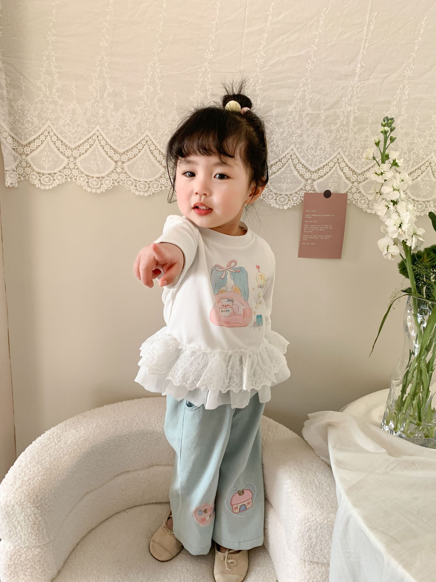 Caña pear niño niña traje primavera 2026 nuevo estilo niños korean manga larga camiseta jeans mujer bebé ropa pic 22