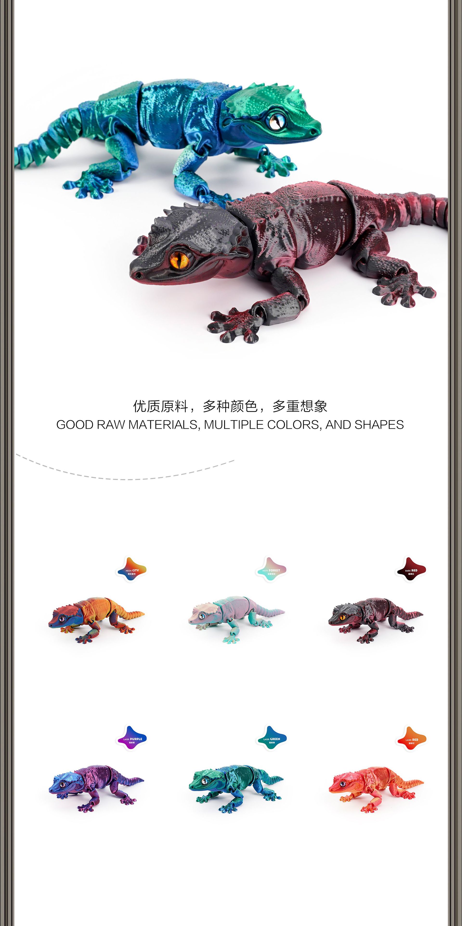 The 3D printed cross-border best-selling crested lizard animal figure-piece is cute and adorable. The lizard can move and features an integrated joint design pic 2