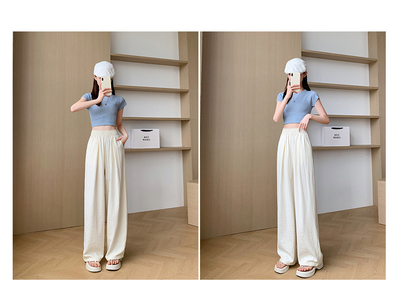 白色奶芙山本阔腿裤女春夏2024新款高腰垂感醋酸小个子慵懒风冰丝详情10