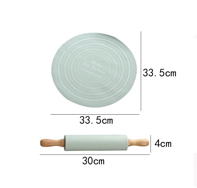 宝宝辅食用揉面垫擀面杖 烘焙硅胶擀面杖垫套装家用圆形刻度不粘揉捏垫套装详情3