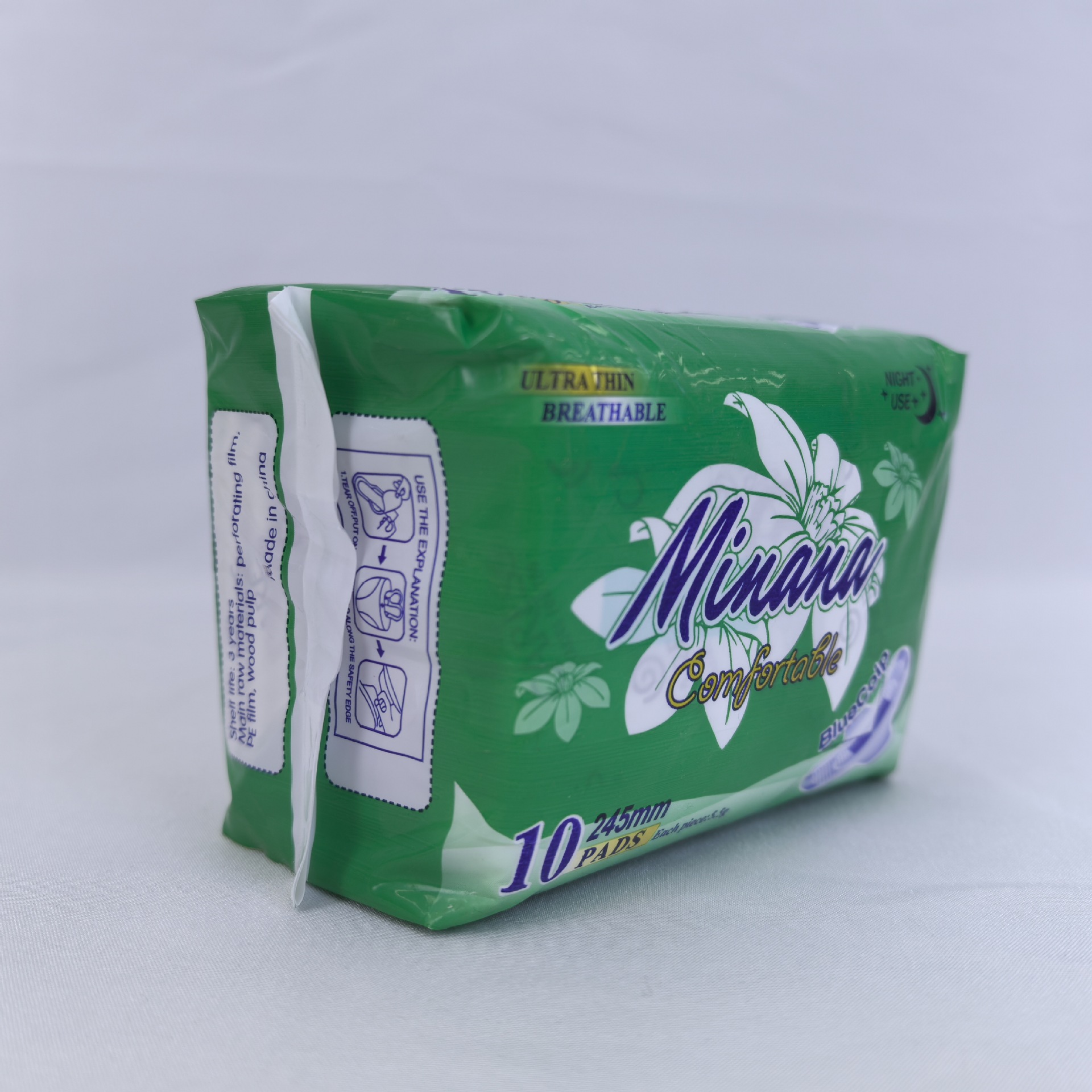外贸热销minana卫生巾10片装245mm超薄透气姨妈巾工厂整箱批发详情5