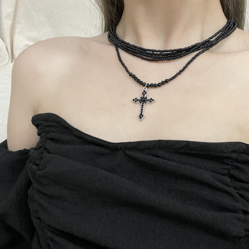 Cool and retro dark cross beaded necklace, a niche long subculture hot girl beaded high-end sweater chain pic 9