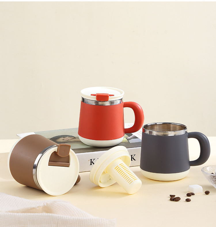 Stainless steel tea cup, mug, high appearance level water cup, tea water separation cup, large capacity, can be connected to hot water, insulated cup pic 21