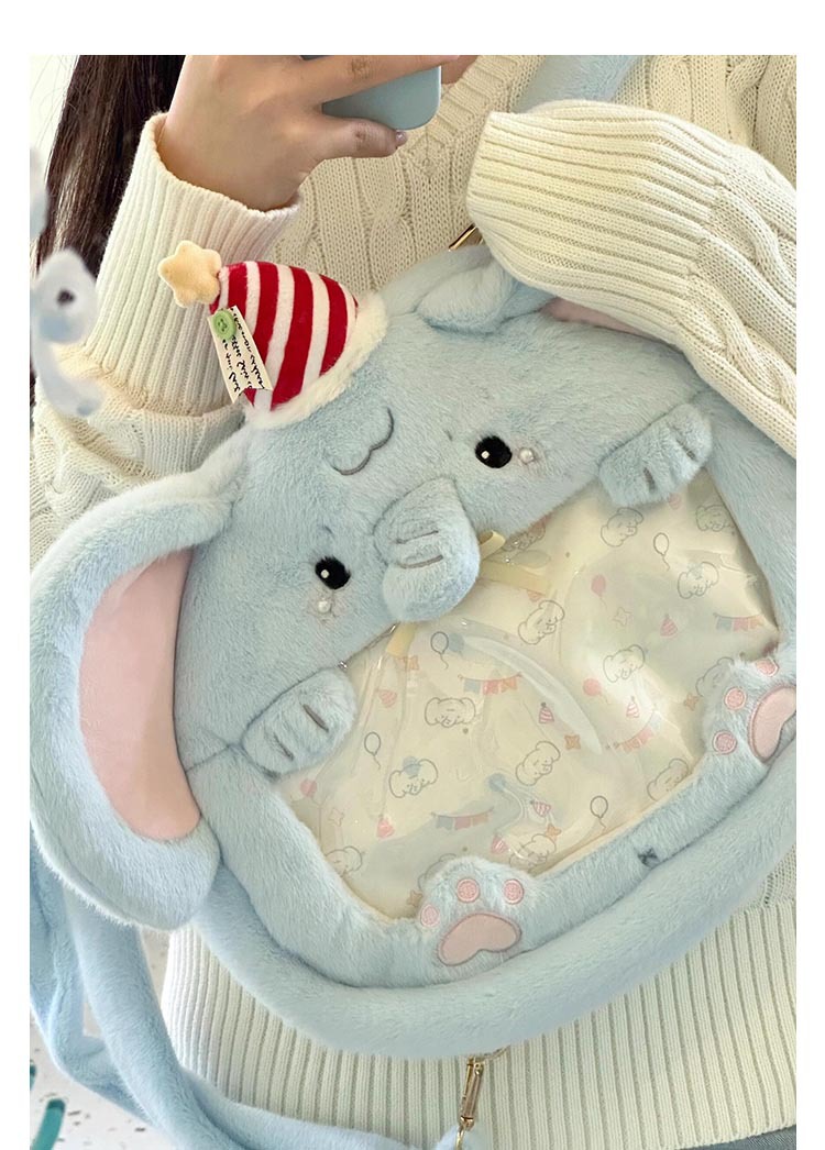 小象毛绒痛包可爱双肩书包大容量单肩斜挎包卡通书包二次元吧唧包详情8