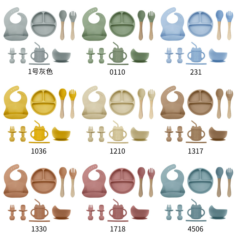母婴用品食品级儿童硅胶餐具辅食碗套装宝宝喂养餐盘带叉勺八件套详情6