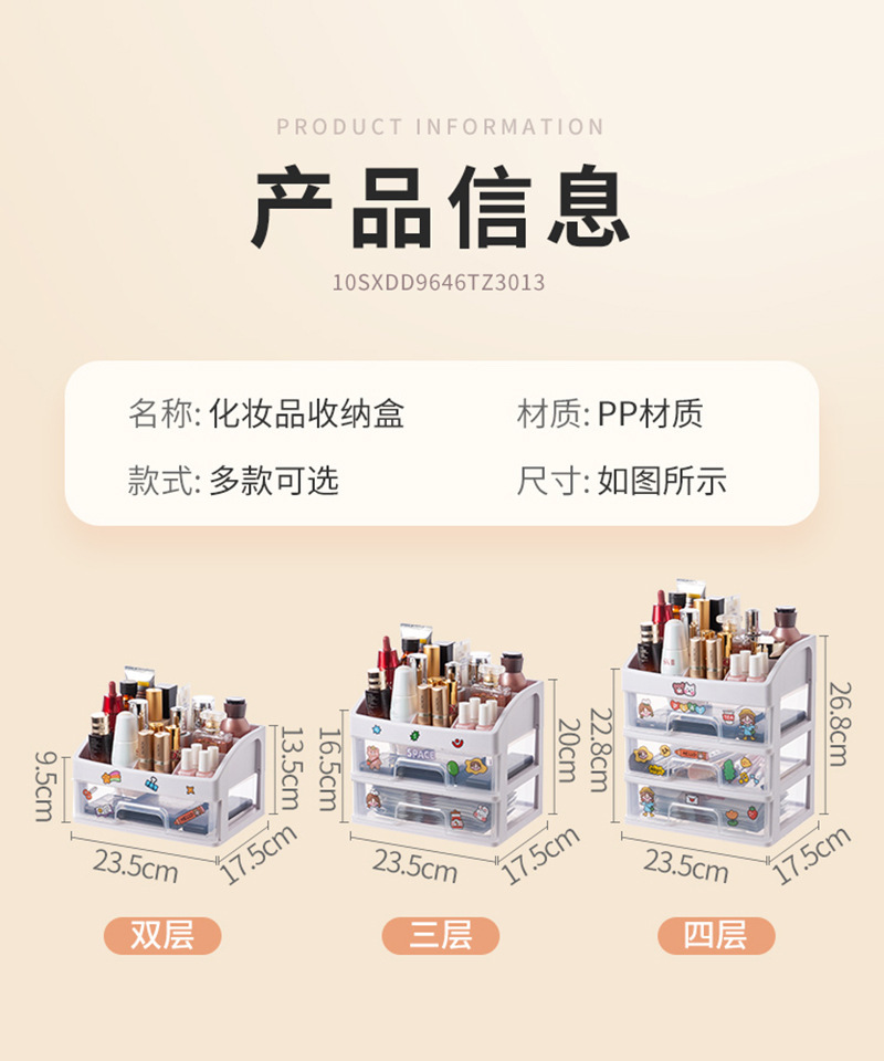 Desktop storage box, multi-layer cosmetic storage box, dressing table box, plastic storage rack, a must-have for student dormitories pic 2