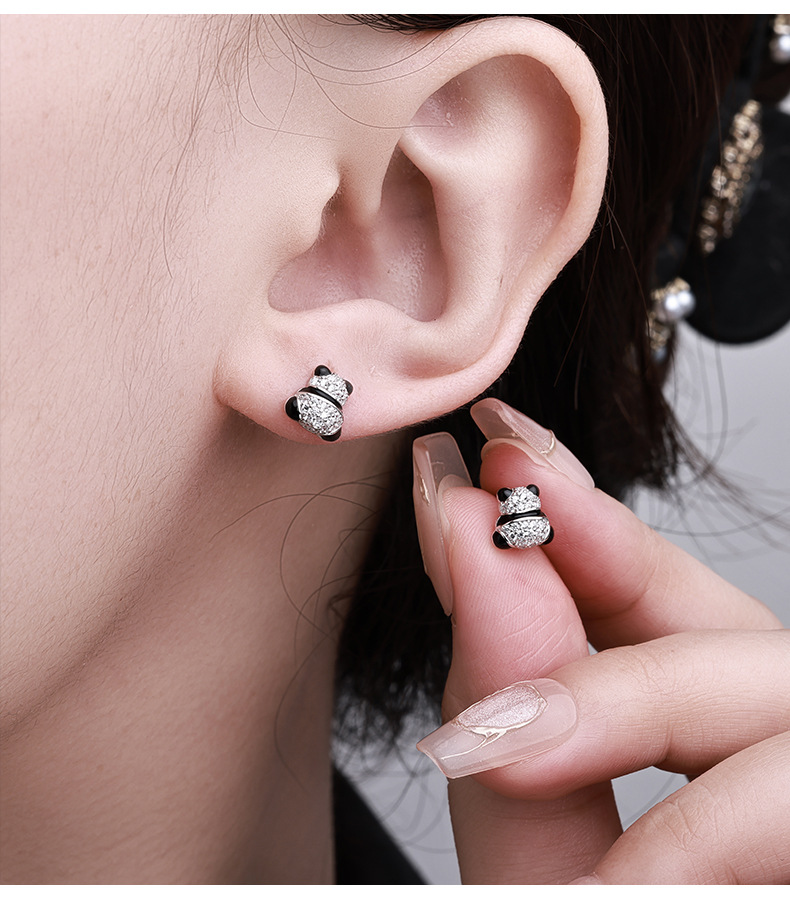 Zhuoheng Select AliExpress 2026 Spring Collection Earrings, European and American cross-border S925 silver inset hip-hop style stud earrings, high-end and light luxury earrings pic 6