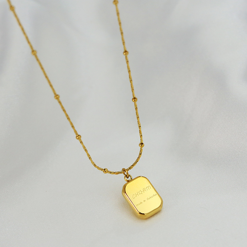 Cube sugar chocolate necklace, Korean version titanium steel square letter pendant necklace, light luxury and niche design, unique collarbone chain pic 3