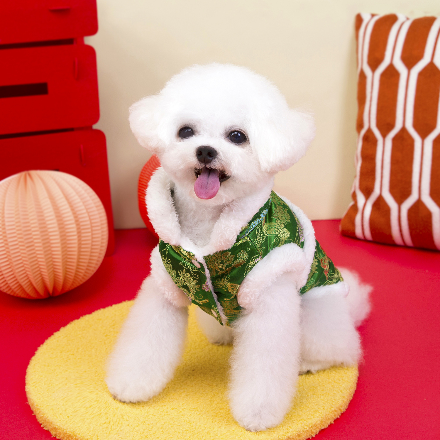 Pet clothing, dog clothes, autumn and winter festive outfits, new pet New Year clothing, 25 brocade checkered cotton-padded jacket pic 6