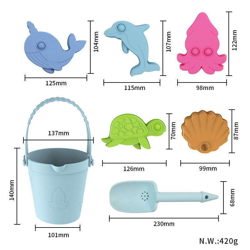亚马逊爆款硅胶沙滩玩具海边亲子互动挖沙桶动物模型水陆两用玩具详情8