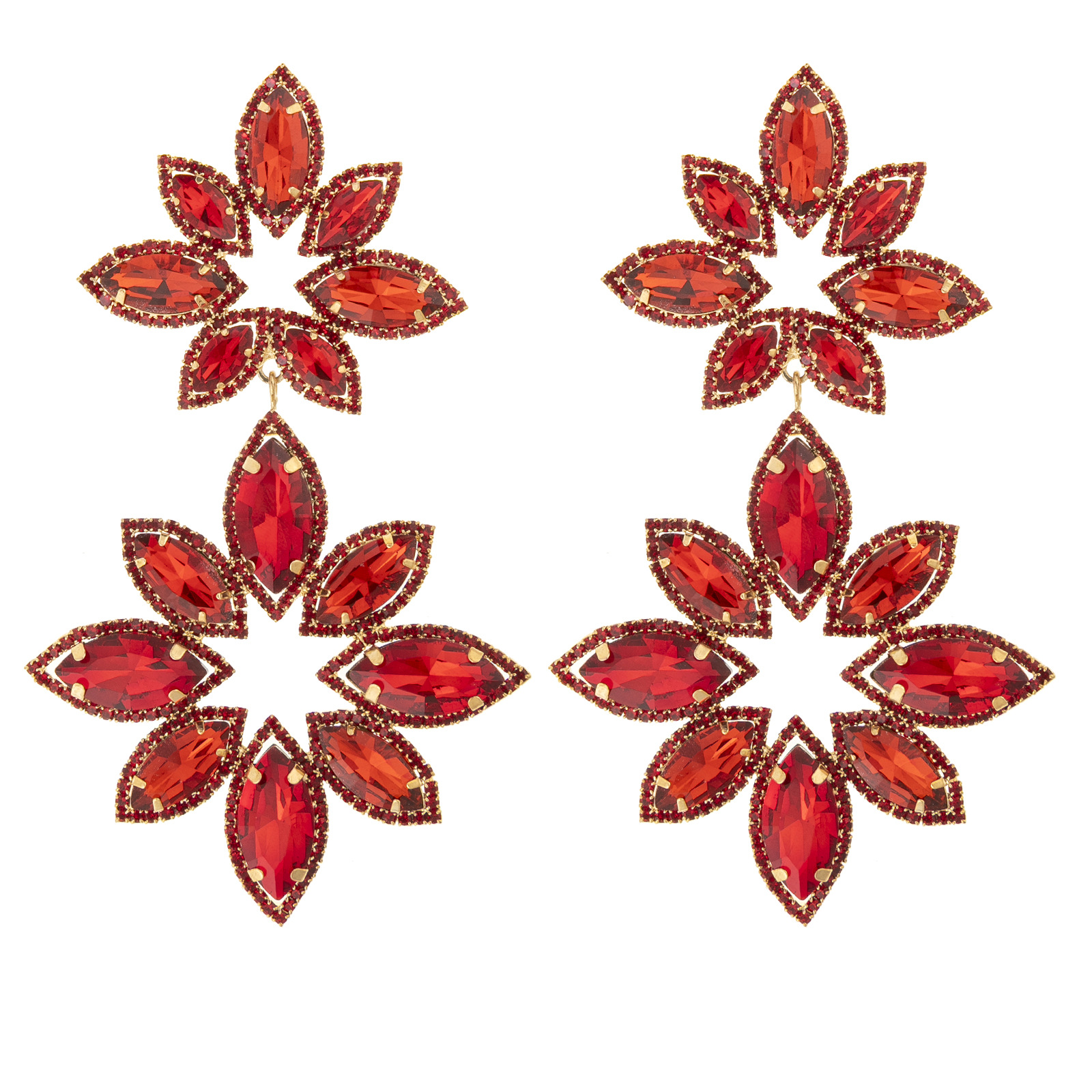 欧美跨境时尚夸张花朵形耳环多彩创意性感潮流镶钻耳饰女Earring详情7