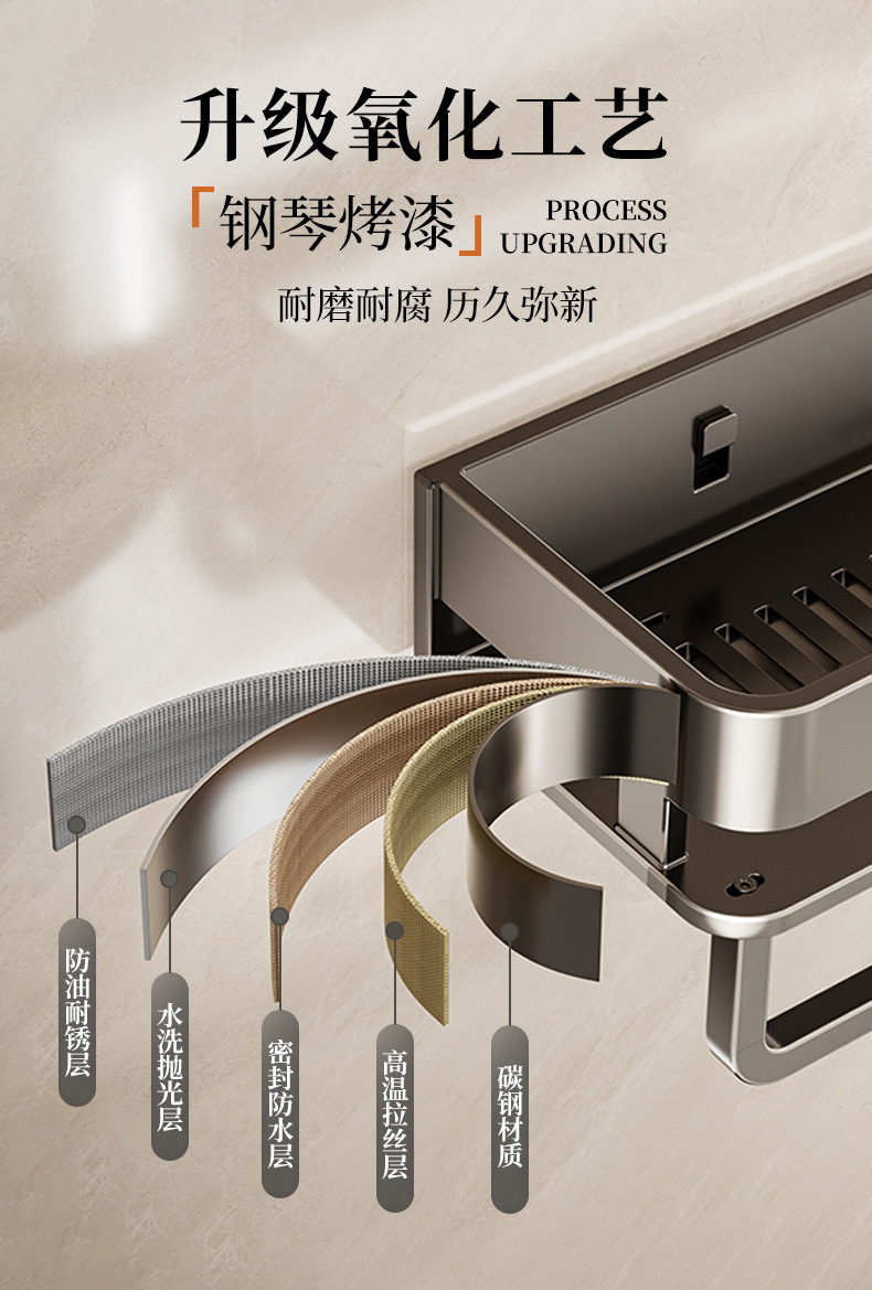 Gun gray bathroom, bathroom storage rack, wall-mounted toilet, washbasin, and high-end wall storage rack pic 12