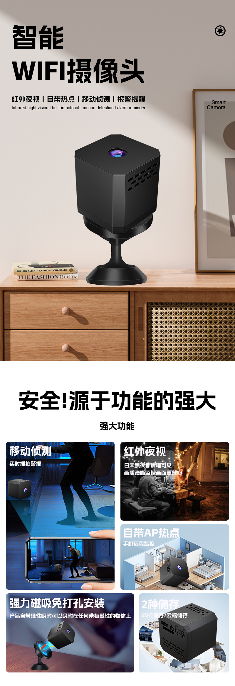 The new private model camera F1 square small camera high-definition night vision WiFi camera A9 has been upgraded to an outdoor action camera pic 1