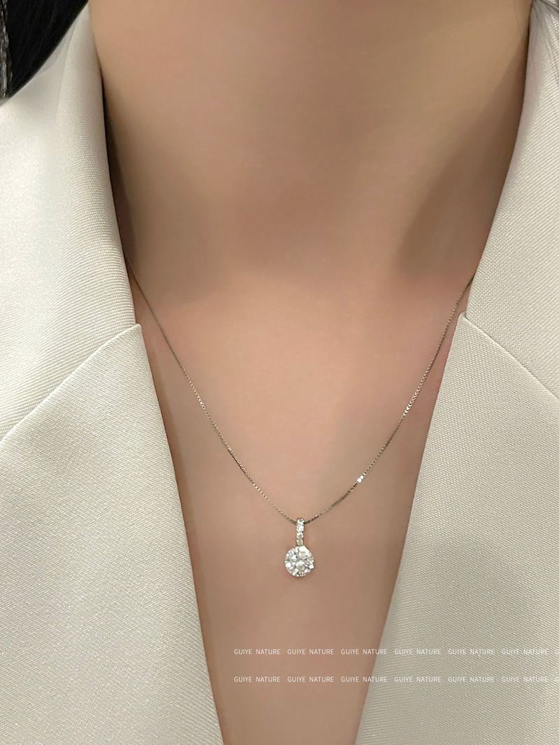 单钻项链925纯银一颗钻项链女百搭高级感满钻锁骨链锆石项链饰品详情11