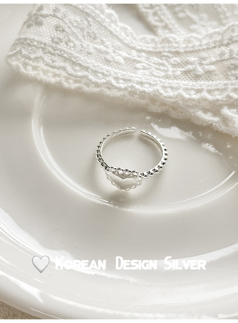 S925纯银拉丝爱心镂空戒指叠戴指环女韩版ins风小众设计款戒指详情6