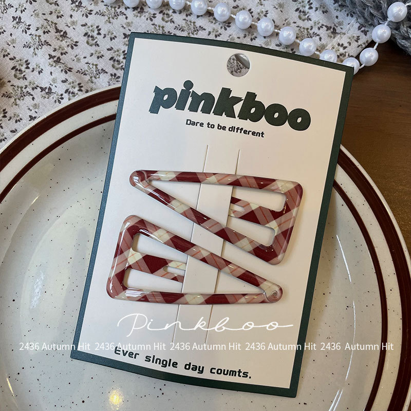 New Korean-style autumn checkered geometric hair clips, handcrafted for children, side cliffside bangs clips, two-piece bye-bye clips for girls, pinkboo multi-color checkered hair clips, simple and fashionable, exquisite daily headwear for girls pic 9