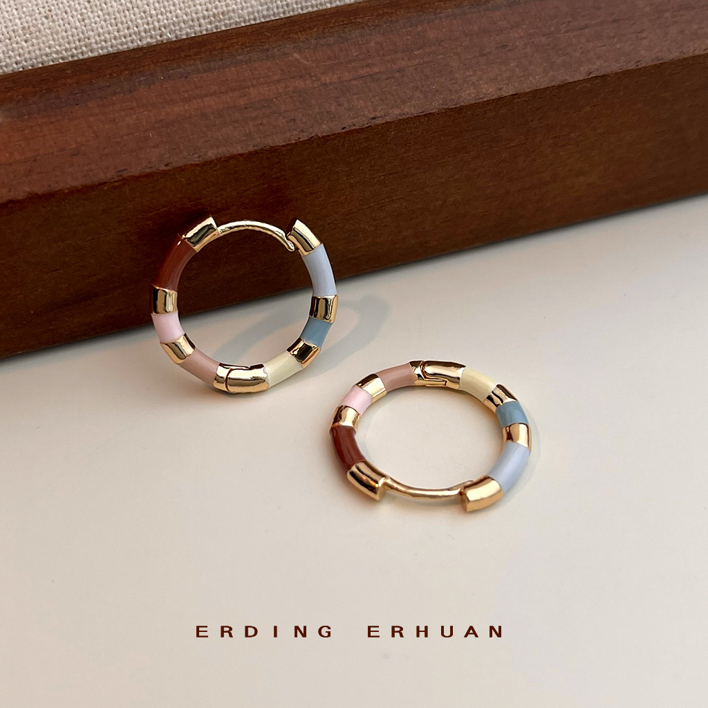 Spring series seven-color enamel drop glaze round geometric plating 14K simple and sweet earring factory earrings new accessory pic 10