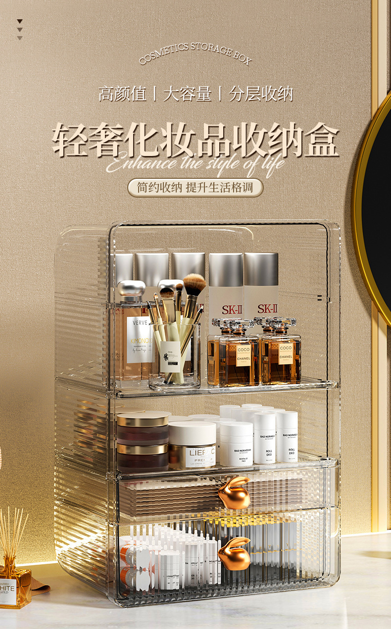 Cosmetics storage box, desktop large-capacity, internet-famous dressing table, drawer-type storage box, dust-proof skin care product rack pic 1