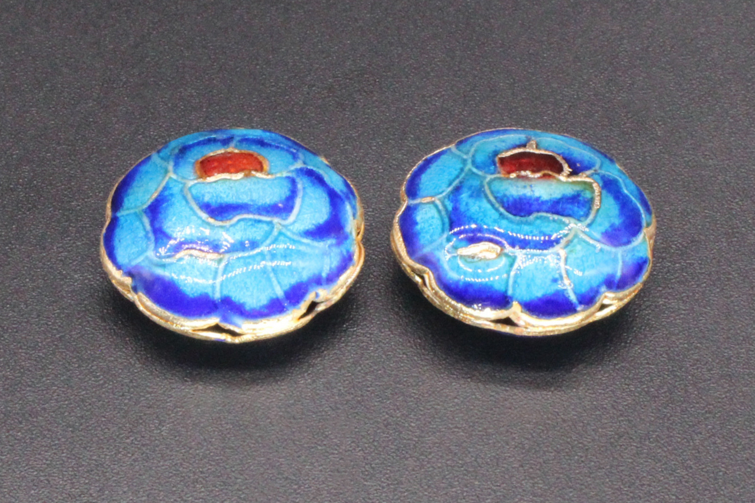 Traditional high-temperature enamel mechanism silver-blue ancient-style jewelry accessory, back cloud partition bead cloisonne 19mm mille-feuille flower pic 5