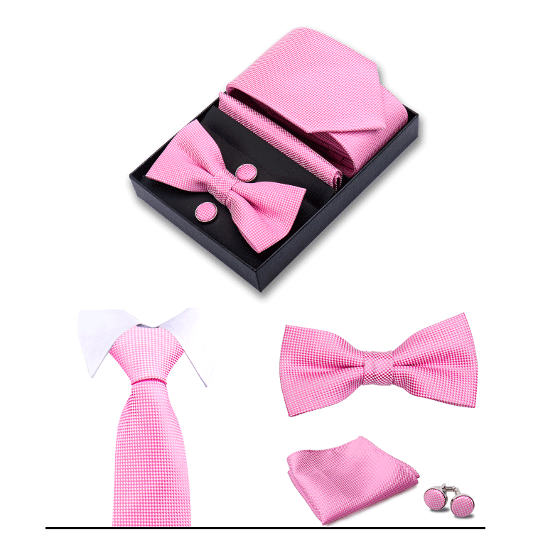 男士商务8cm领带领结口袋巾5件套礼盒装婚礼宴会条纹黑色手打领带详情5