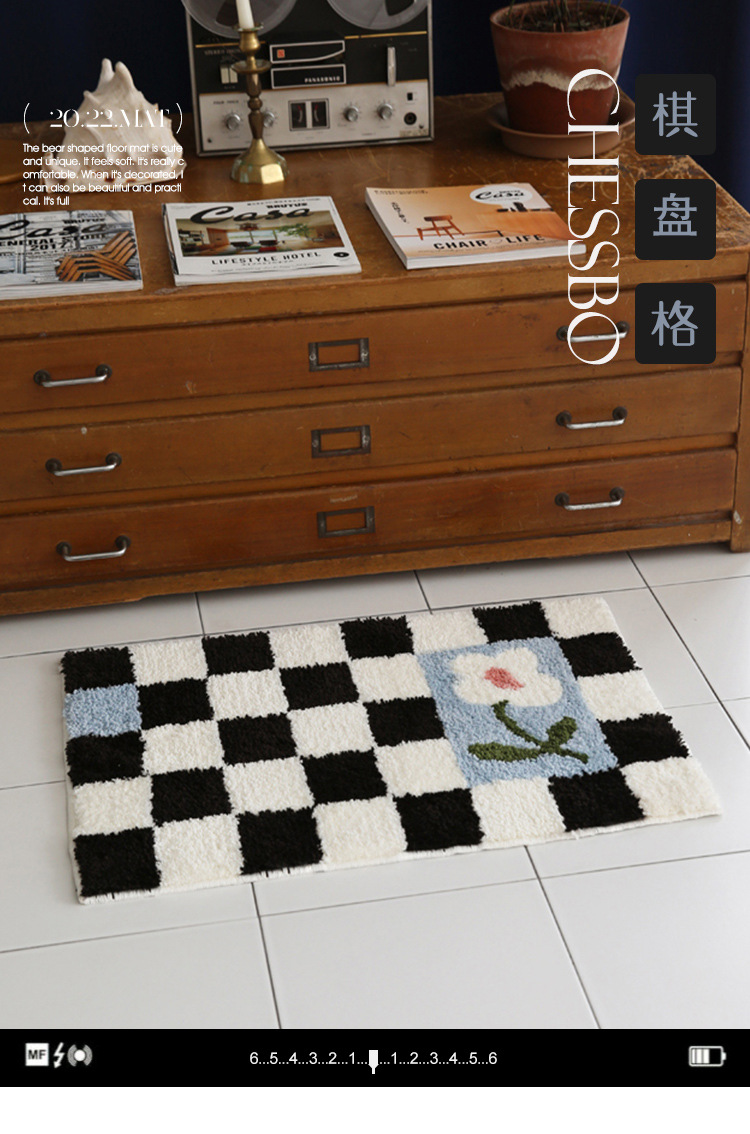 ins风黑白格卫生间脚垫防滑垫浴室吸水垫厕所门口地毯洗手间地垫详情24