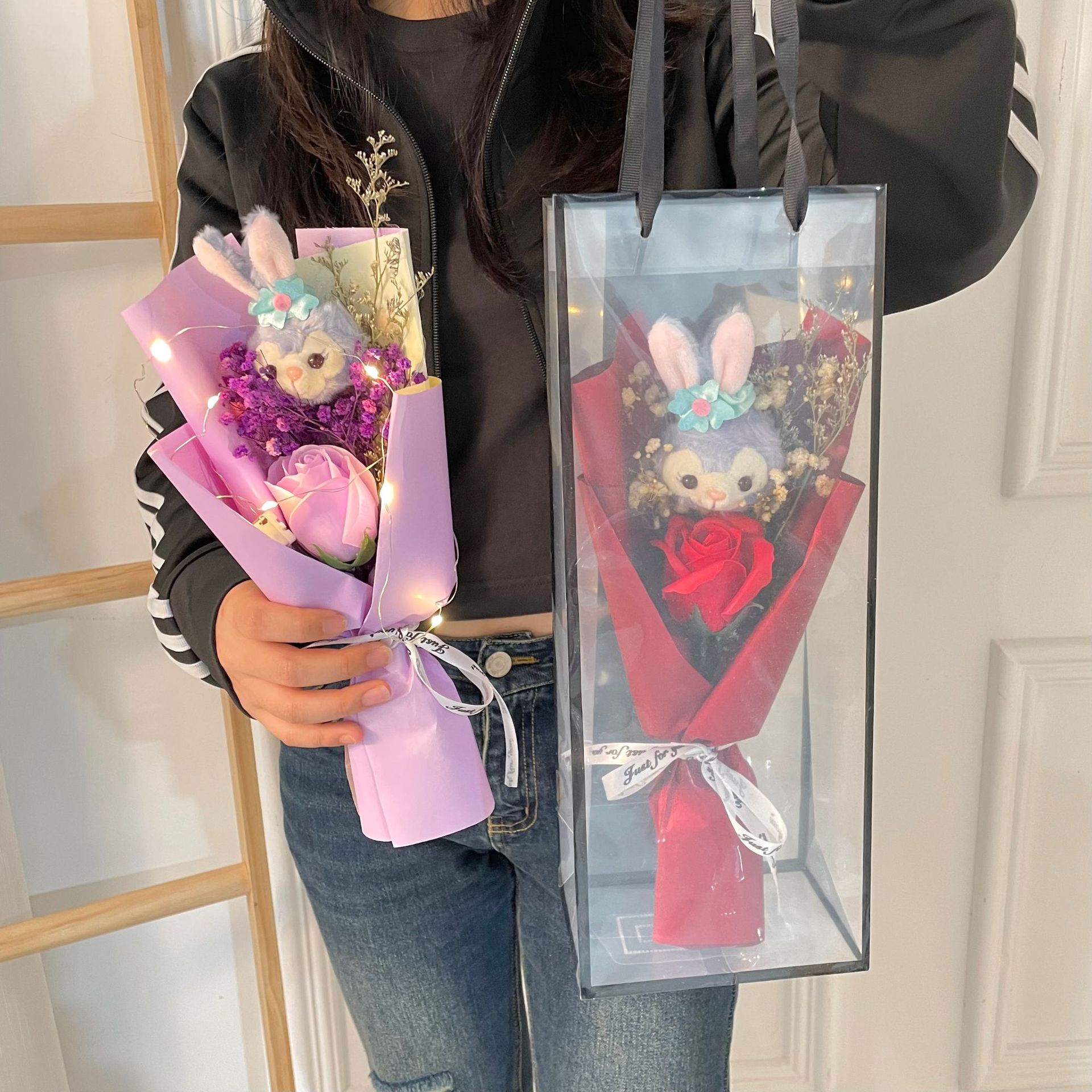 批发满天星兔子玩偶花束七夕情人节礼物花束生日包装香皂花送女生国潮详情6