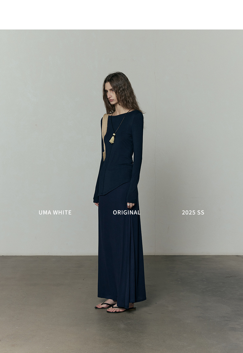 广州十三行女装UMAWHITE档口2025早春新款半身裙女天丝高腰长裙详情11